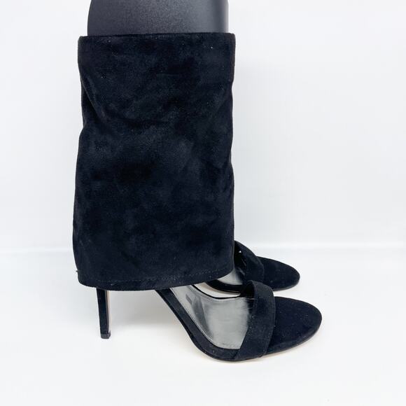 Nine West Women's Macken 2 Heels Faux Suede Open Toe Shoes Black Size 8M - Picture 4 of 12